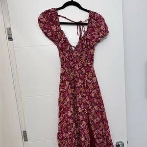 Lulus Floral Tie Back Puff Sleeve Midi Dress - Medium